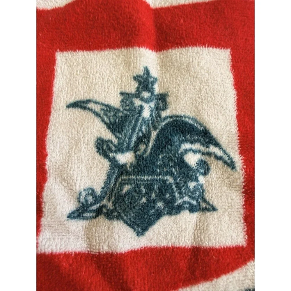 Budweiser Bottle Label Beach Towel R.A. Briggs King of Beers Red Blue VTG 54x29